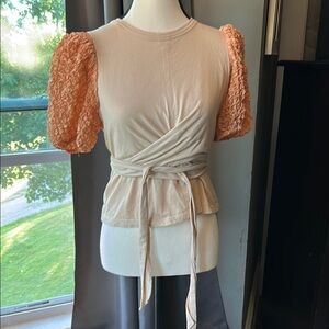 Current Air Cream Puff Sleeve Wrap Blouse